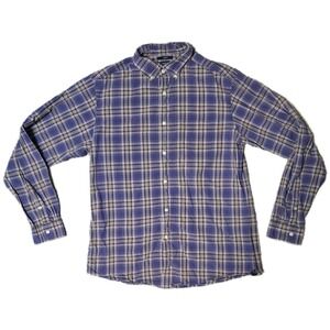 CREMIEUX CLASSICS Mens L Slim Fit Blue Plaid Long‎ Sleeve Button Down Shirt (AC)
